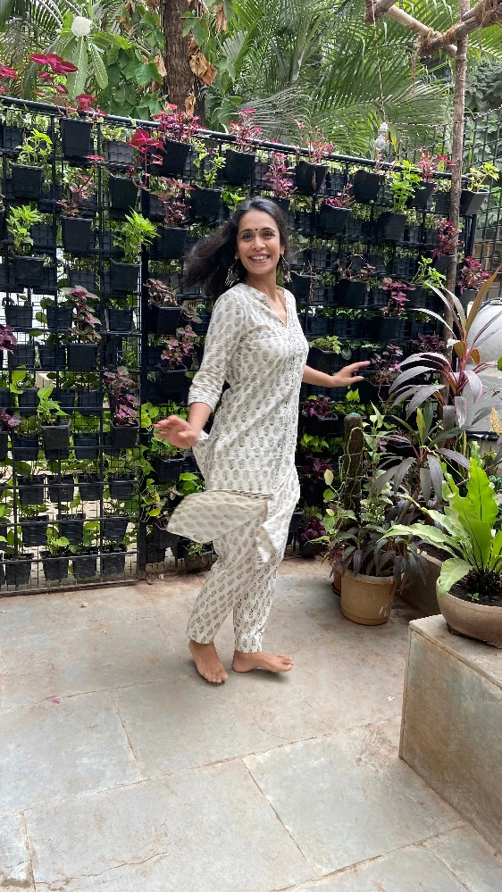 White Cotton Kurti with Brown Bagh Hand Block Print-2.webp